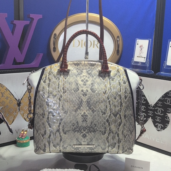 Brahmin Handbags - Brahmin Duxberry Snakeskin Embossed With Whiten And Brown Croc Embossed Handles!
